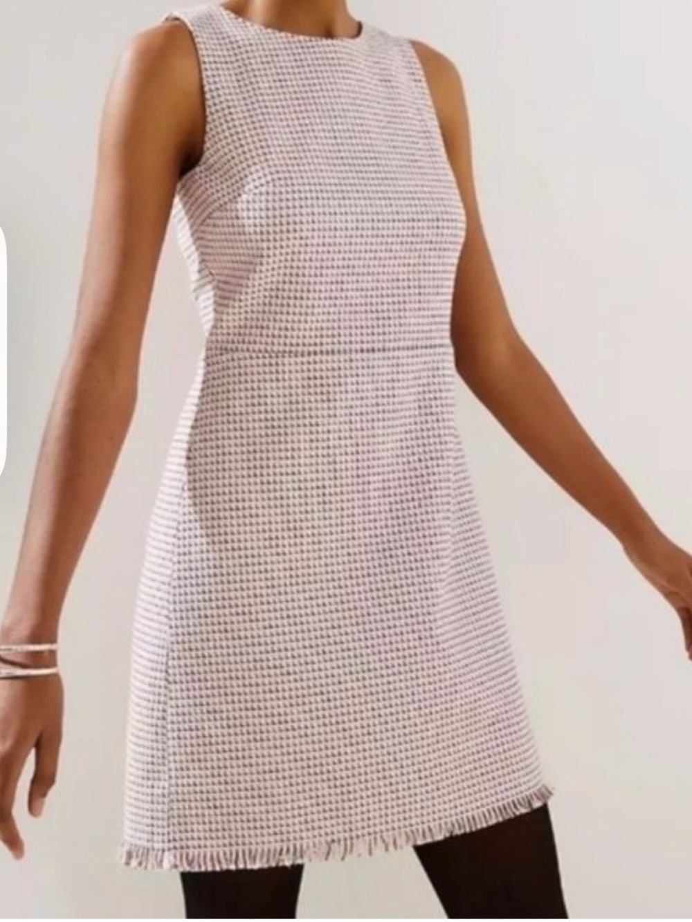 LOFT Tweed Sleeveless Dress Fringe Hem 4 Petite